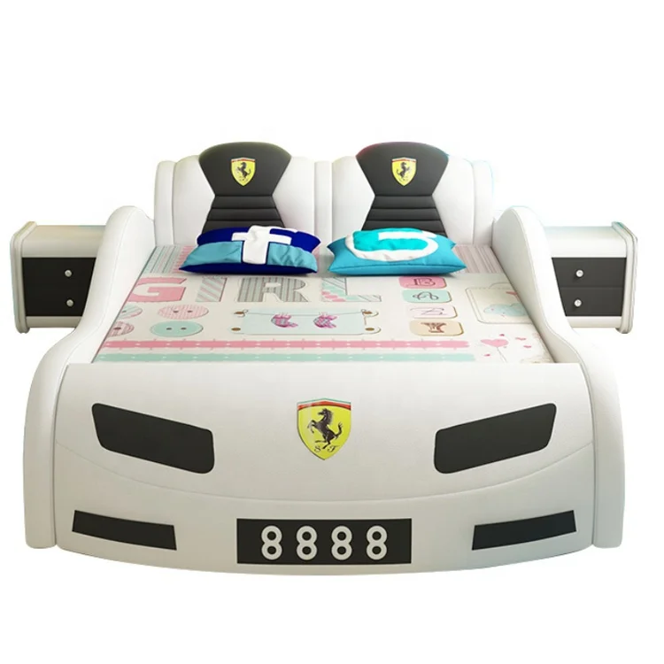 High Quality 8888 Car Bed Kids Luxury Leather Double Children Car Shape Bed Boy Girls Cartoons Bedroom Sets