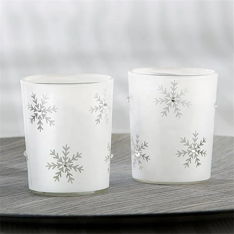 Holiday Wedding Glass Home Decor Candlestick, Christmas Snowflake Glass Candle Cup