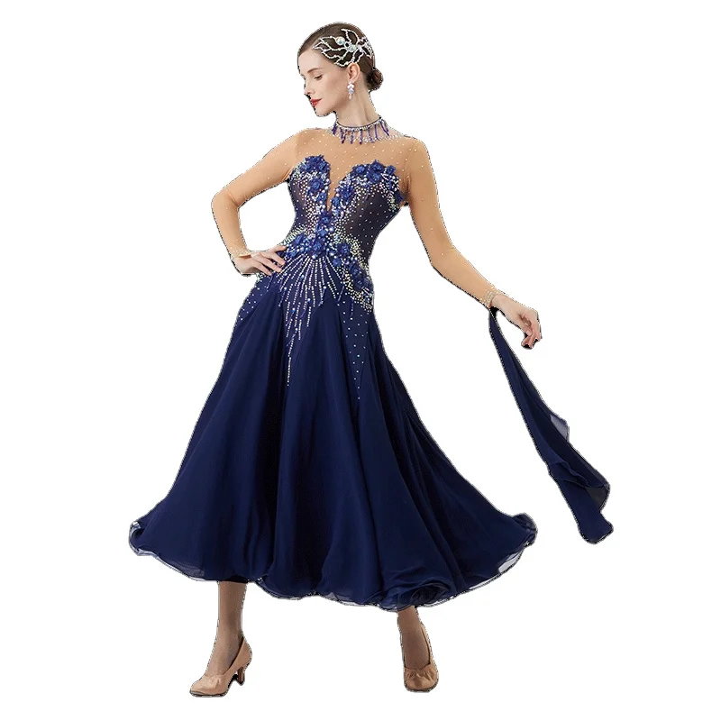 B-22228 Custom new international standard ballroom dance dress high quality pearl silk ballroom dance dresses for sale