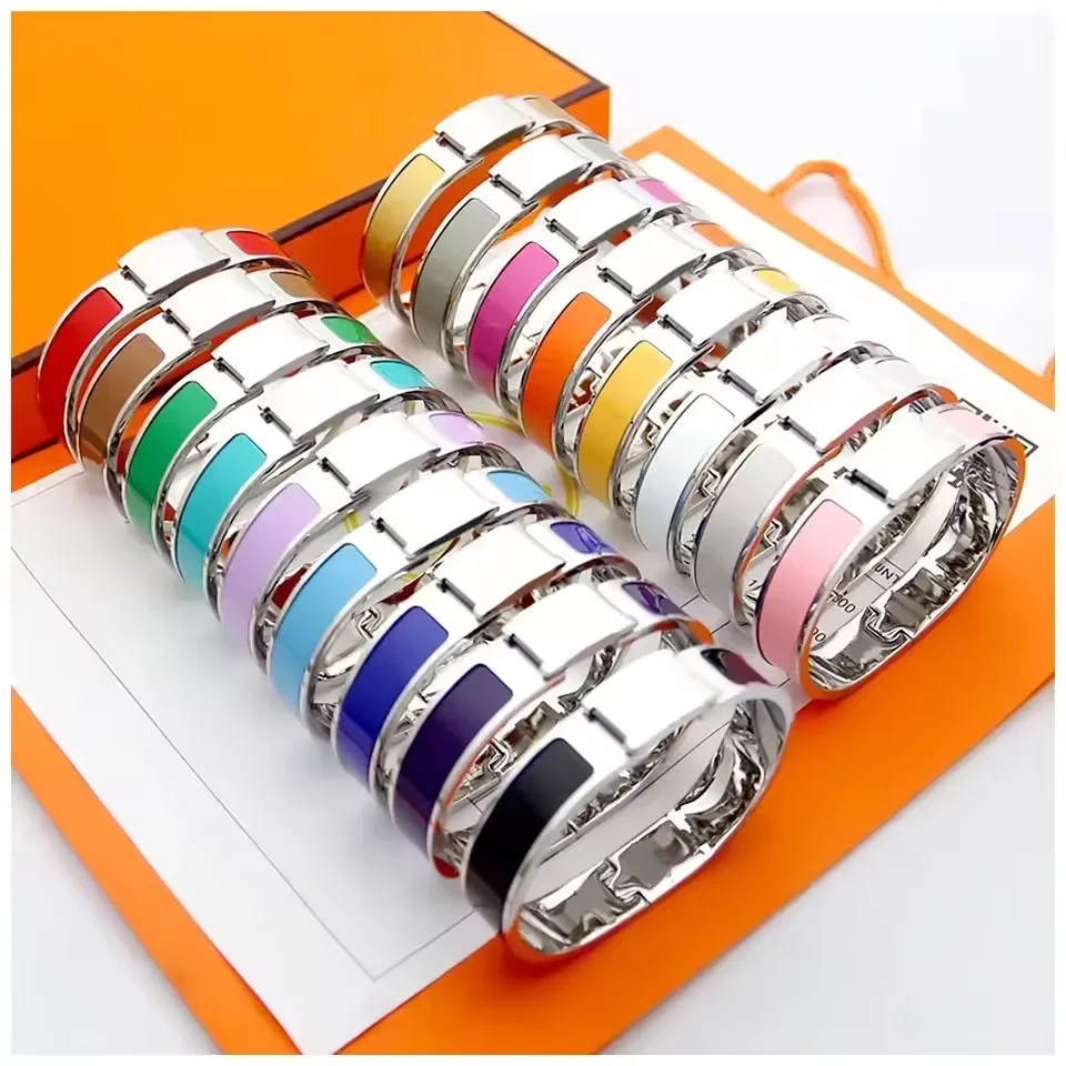 Wholesale Colorful 12mm Width 17cm 19cm 316l Stainless Steel Bracelet Fashion Jewelry Letter H Enamel Bracelet Bangles