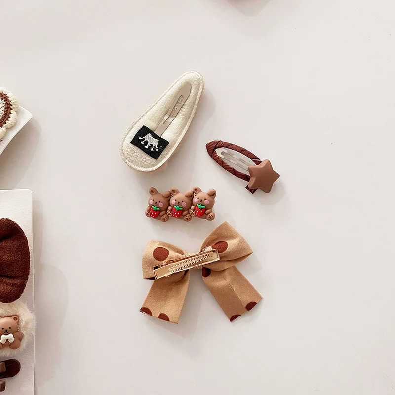 YT 4pcs/set Cute Bow Bear Knots Animal Children Clips Color Hair Accessories Hair Grip Clips Sets For Girls Kids Bangs Hairpin