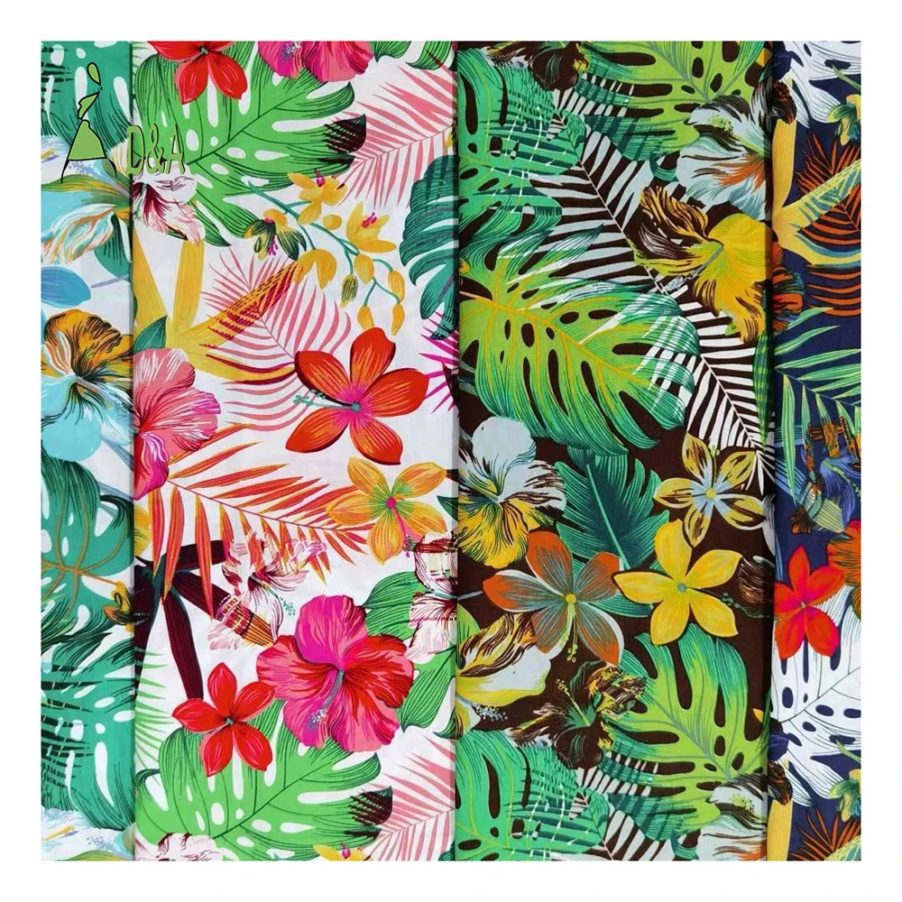 Summer Hawaiian Floral & Palm Leaf Printed Fabric Poplin Cotton 100%Cotton Fabric For Garment