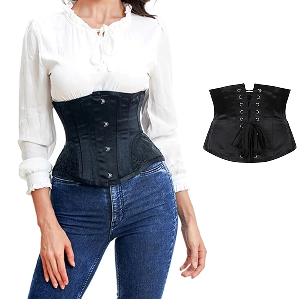 Shaping Satin Cupless Bustier Tummy Control 14 Steel Boned Underbust Corset Dress Lace Up New Waist Training Corset