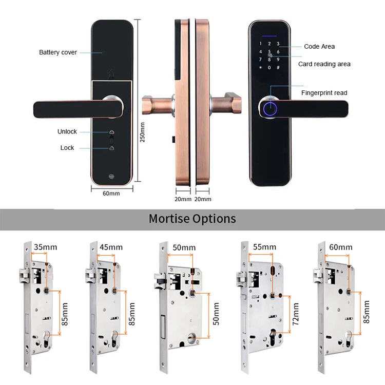 Cerradura Inteligente Tuya APP Wifi TTlock Gateway BLE Remote Control Wireless Biometric Fingerprint Smart Door Lock With Keys