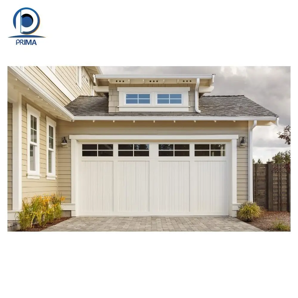 Prima  Modern Design White Wood Grain Automatic Sandwich Panel Overhead Sectional Galvanized Steel Foam Garage Door