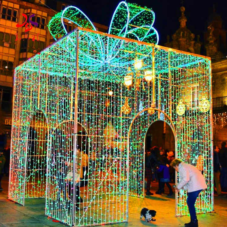 Holiday Walk-through Ornaments Outdoor Park Christmas Street Decorations Giant Garden Lighting 3d Gift Box LED Motif Light