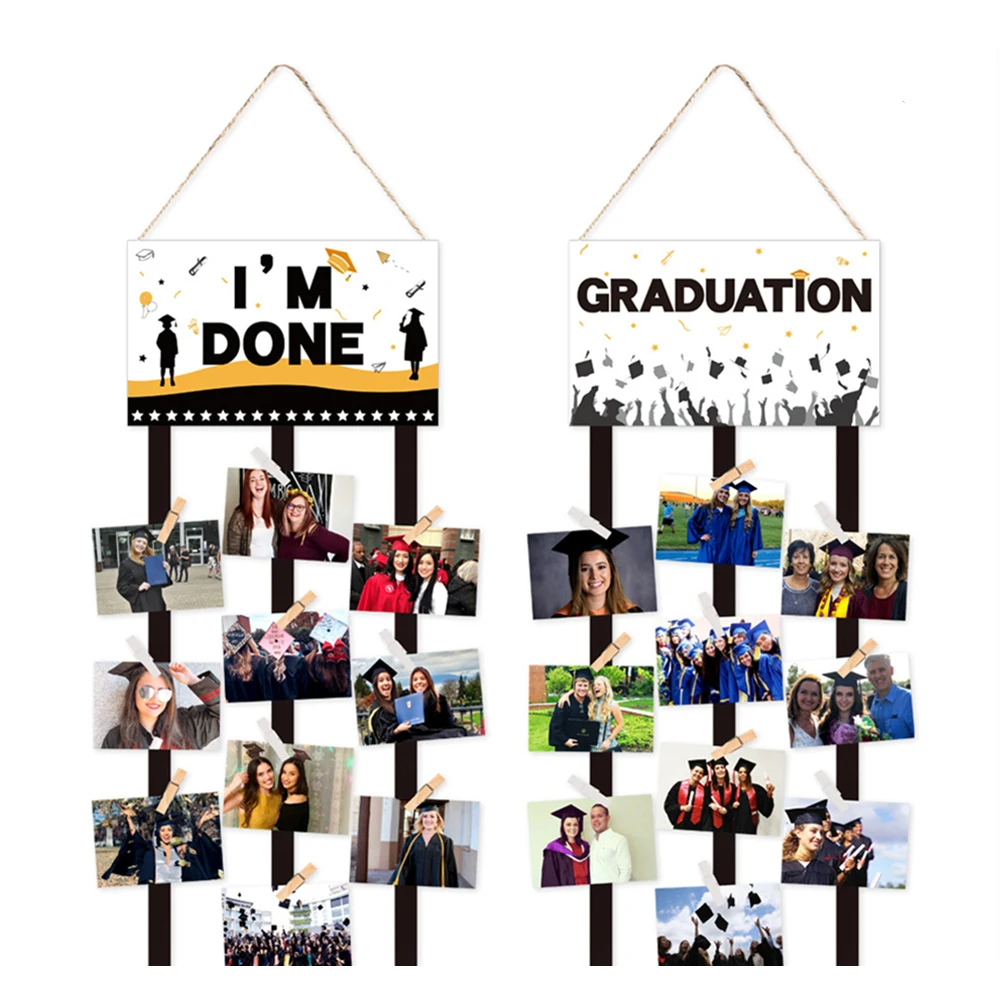 Pafu 2023 украшения на выпускной поздравление градиентный фотобаннер с 40 деревянными зажимами фотография подвесной витринный держатель для карт