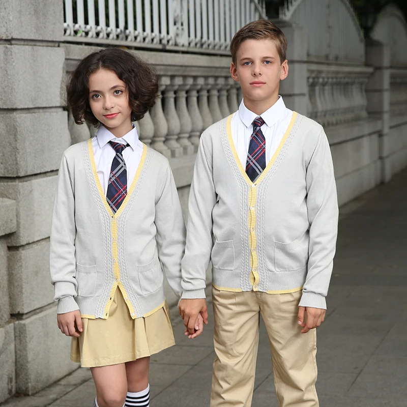 spring autumn OEM Made kindergarten primary school uniforms Student Girls boys kids Sweater cardigan