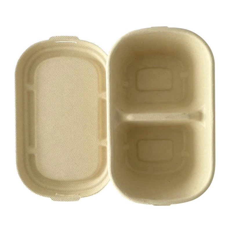 Compostable Togo Food Delivery Sugarcane Bagasse Pulp Lunch Box with Divider and Lid Sugarcane Food Box for Take Away Restaurant