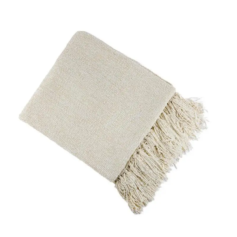 Luxury Woven Chenille Throw Blanket Manta Couverture Acrylic Decorative Travel Chenille Blanket With Tassels
