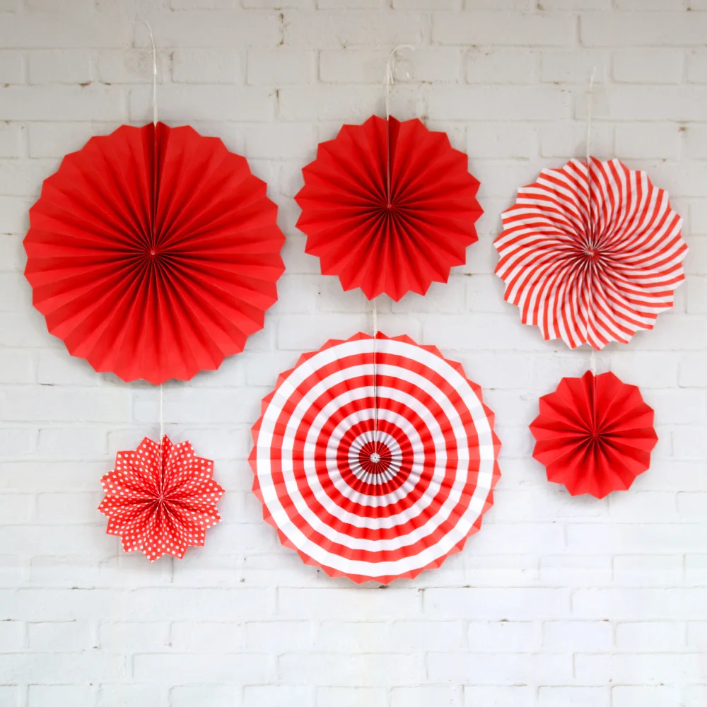 6pcs Set Festival Party Birthday Wall Hanging Decoration Round Paper Fan Wedding Paper Folding Fan Flower