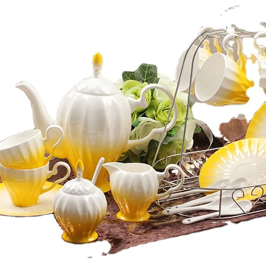 chinese wholesale fine bone china 17 pcs Tea pot set coffee colored ceramic set