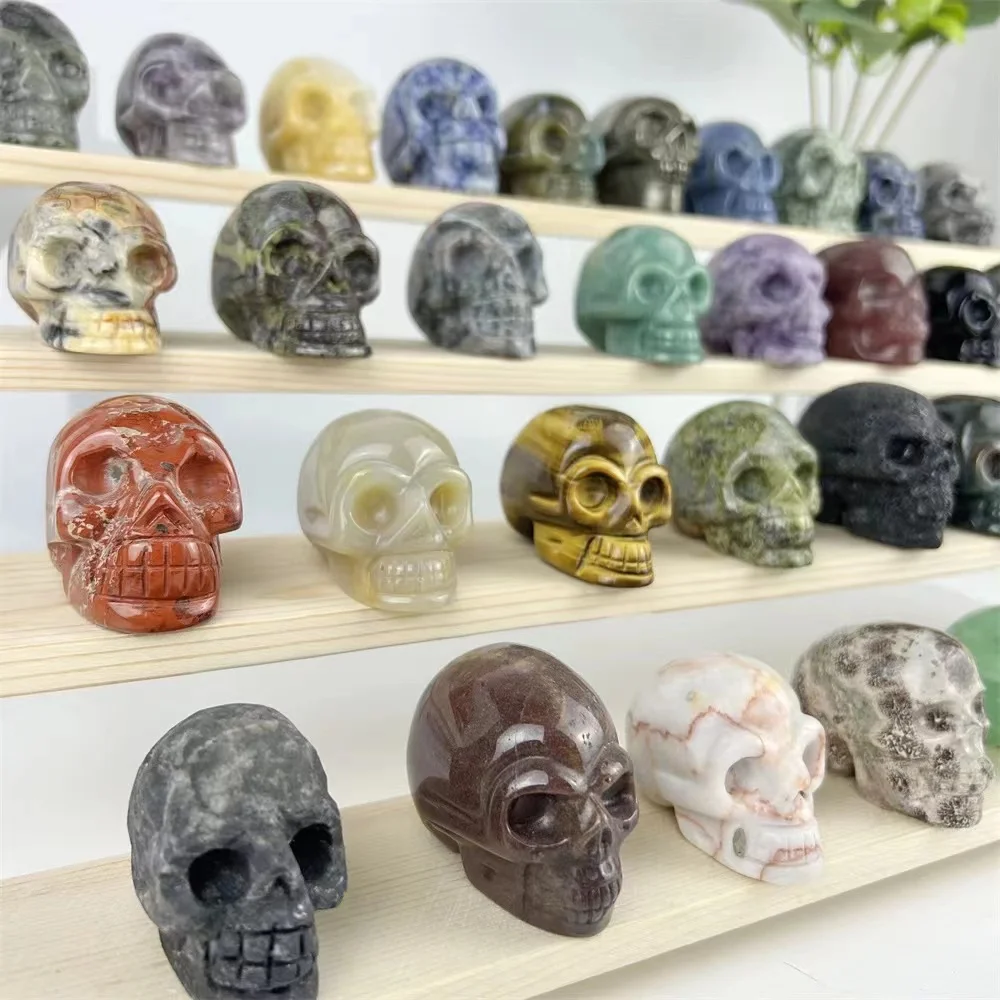 Wholesale Natural stone crystal gemstone crystal craft crystals carving big skull healing stones for home decor