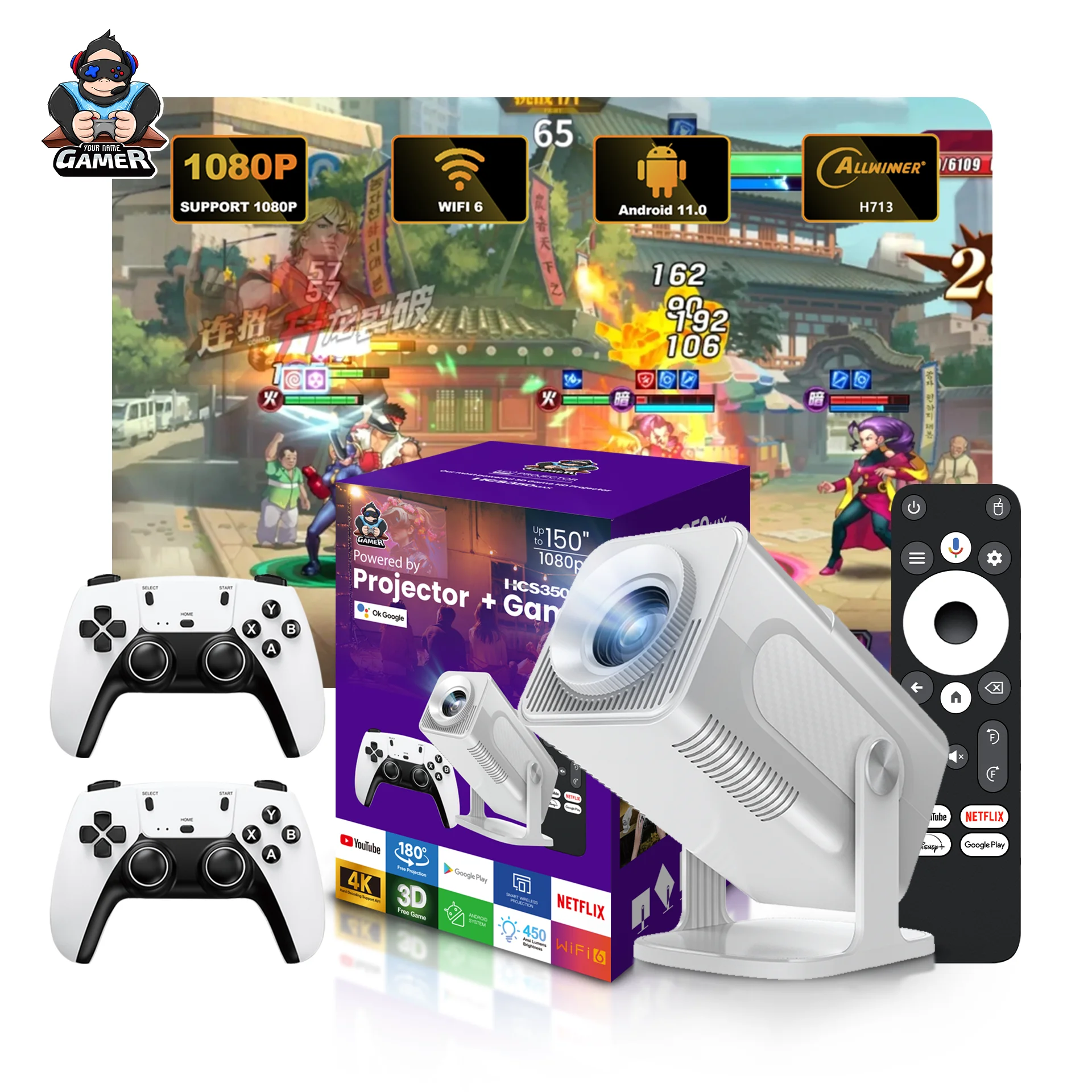 Новый HCS350MAX Allwinner H713 android 11 умный проектор 15000 + Ретро игры домашний кинотеатр BT голосовой дистанционный игровой 1080P 4K