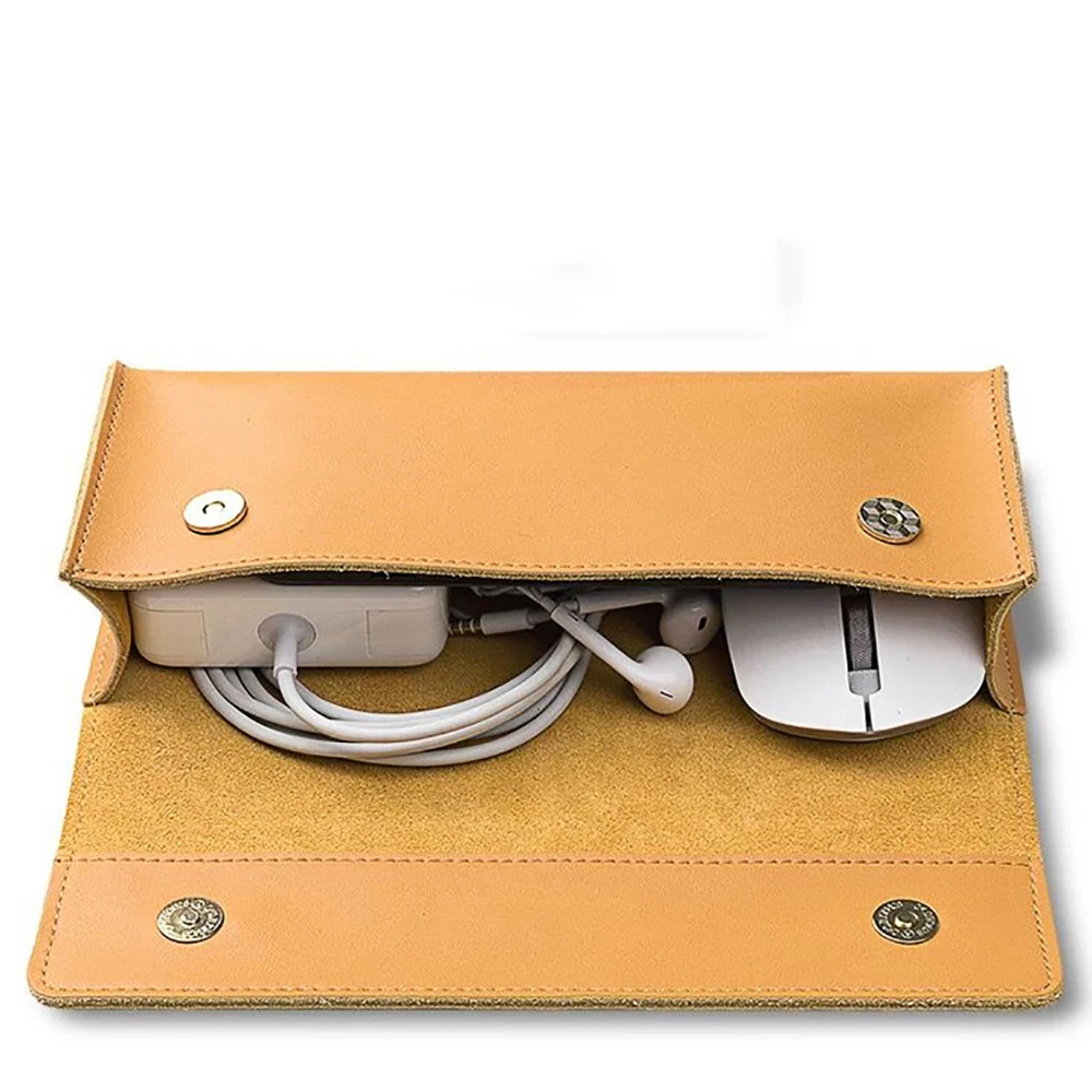 Compact PU leather Small Portable Electronic Essentials Organizer Travel Case with Snap Closure for Cords and Charger