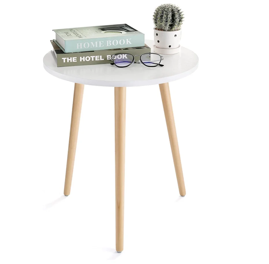 Round White Modern Home Decor Coffee Tea End Table Side Table for Living Room, Bedroom and Balcony, Easy Assembly