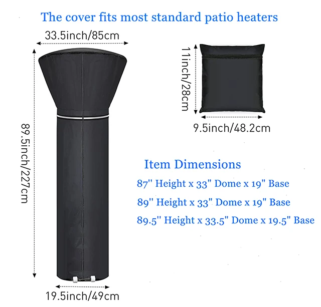 Patio Heater Covers with Reflective Strip Hot sale Waterproof Oxford Stand Up black outdoor patio heater covers