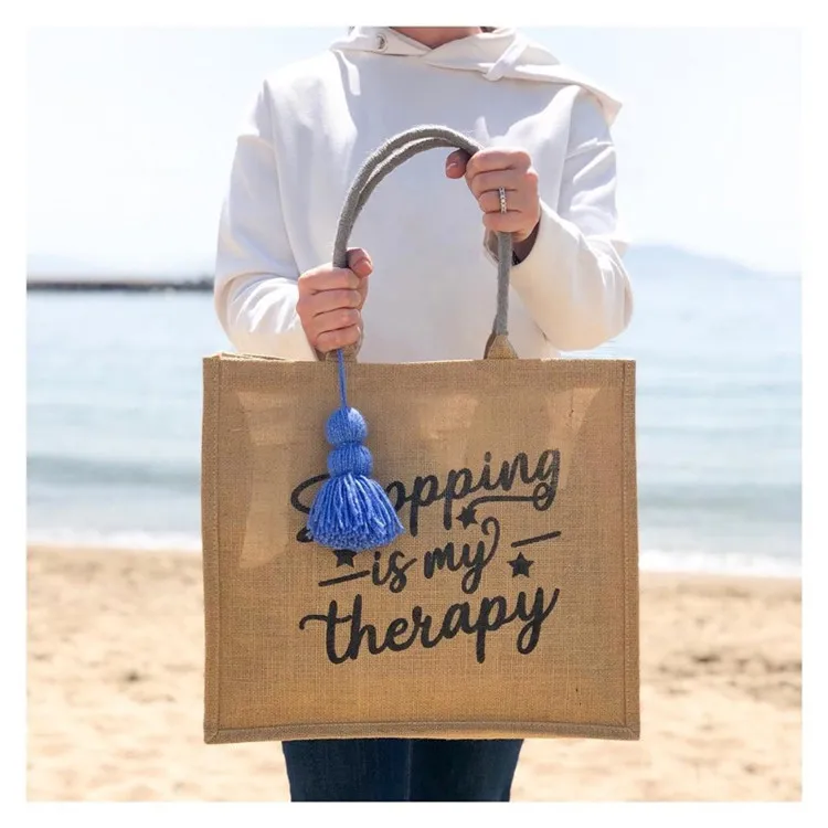 Hot sell customized brown high quality custom eco friendly printing burlap tote  gift shopping jute bag