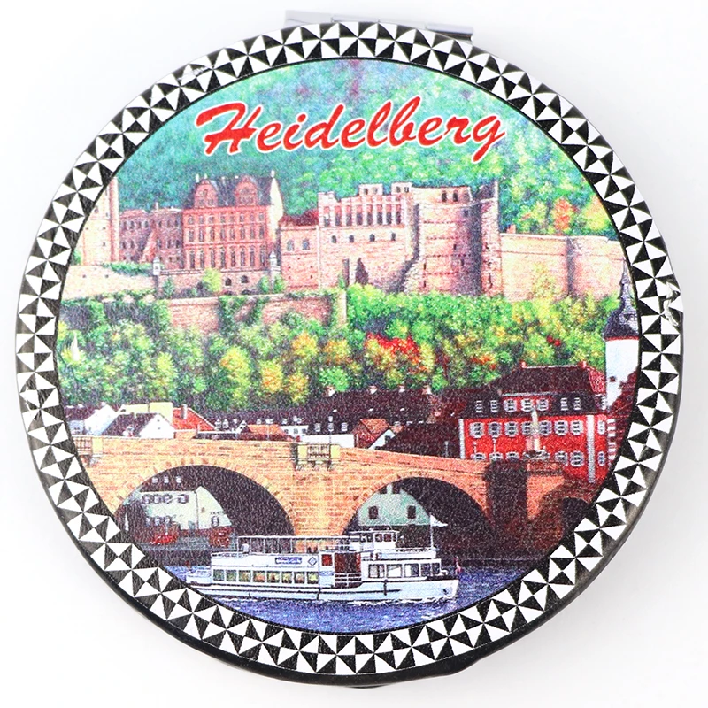 Germany Travel Folding PU Leather Beauty Double Mirror Handheld Pocket Cosmetic Compact Makeup Mirrors