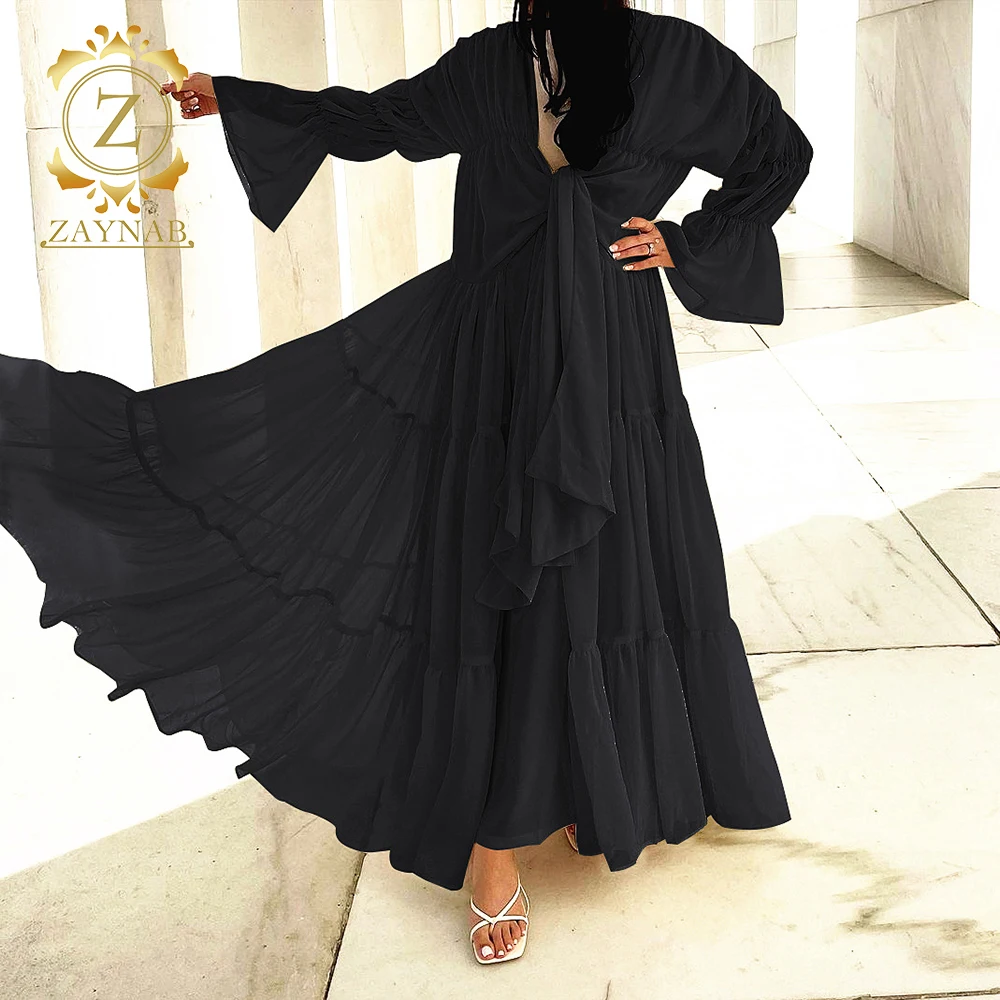 Zaynab Dubai Islamic Silk Saudi Arabic Turkish Egypt Prayer Open Women Muslim Abaya Satin Sexy Maxi Dress Clothing