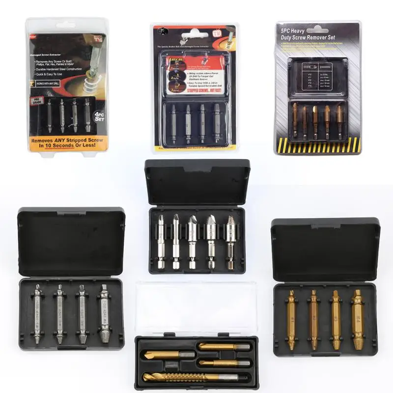 4 шт. Двусторонняя дефекты материала поврежденный Винт экстрактор выталкивающий мастеров сломанный болт серьги-гвоздики для удаления набор инструментов