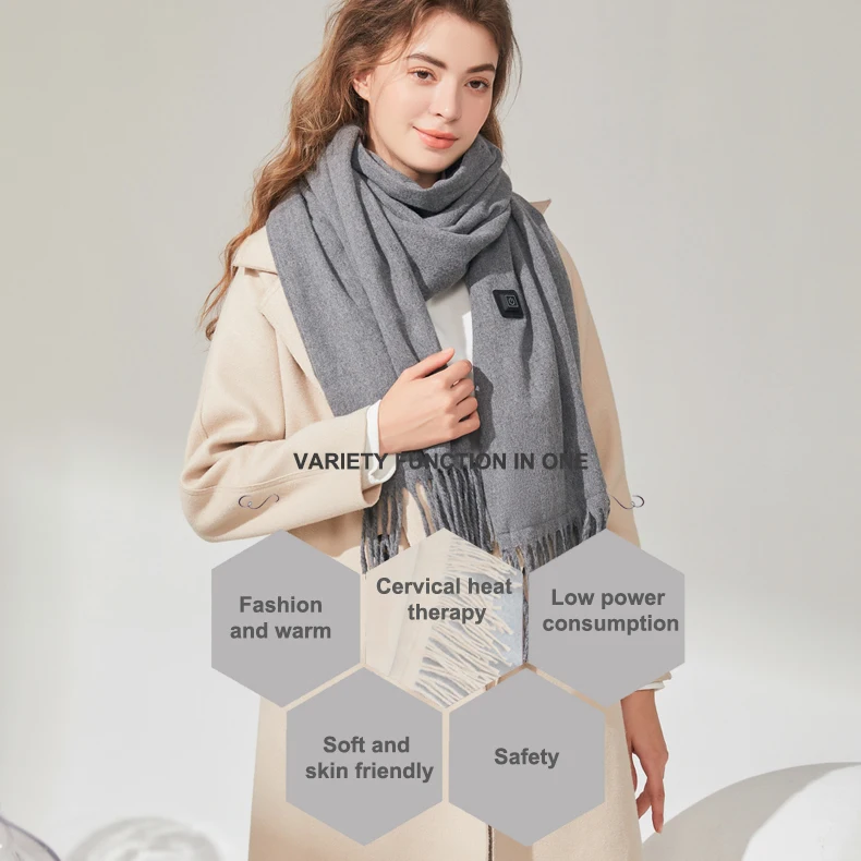 Winter Heated Scarf For Unisex Intelligent 3 Speed Temperature Control Heating Scarf Practical Lightweight USB Keep Warm Scarves