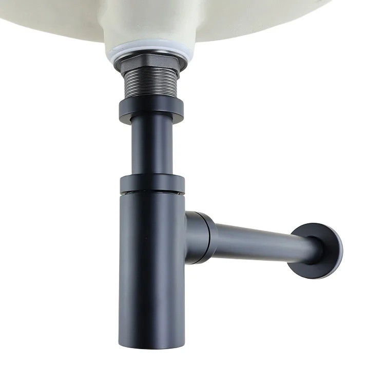 Bottle Trap Brass Round Siphon Black Chrome Gold P-trap Bathroom Vanity Basin Pipe Waste With Pop Up Drain