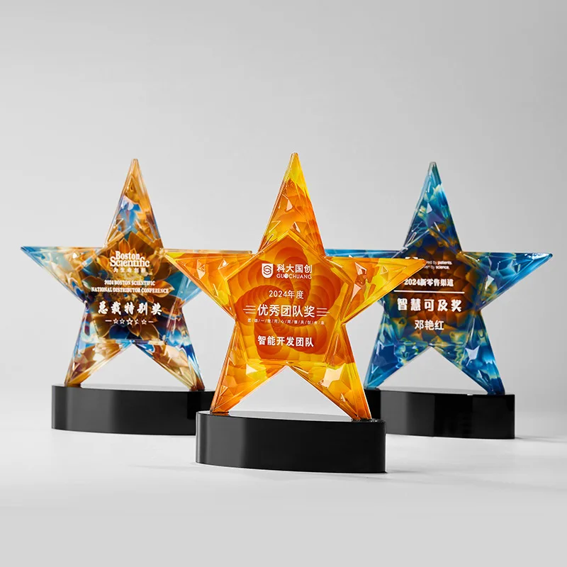 Honor of crystal Colorful UV Printing Star Shape Business Sports Trophy Awards For Gift Souvenir