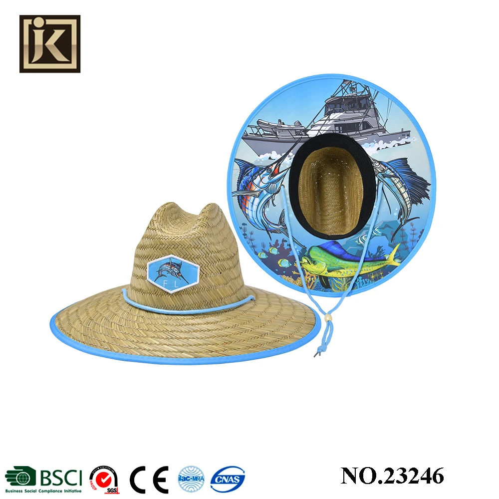 JAKIJAYI wholesale classic USA hot sale straw Lifeguard Beach Hat Customized Lifeguard Straw Hat lifeguard