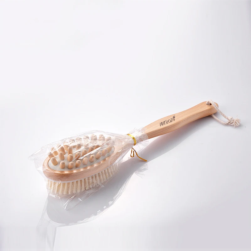 Double used wooden bath brush for dry brushing and massage