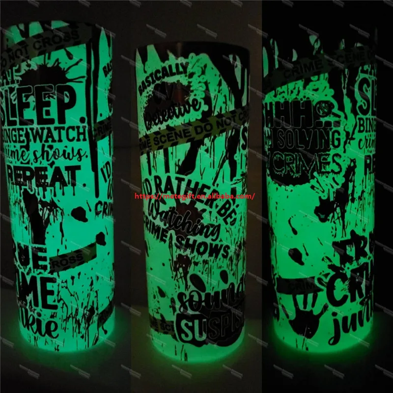 USA Warehouse Stocked 20oz 20 oz Green Blue Glow in the Dark Stainless Steel Straight Skinny White Blanks Sublimation Tumbler