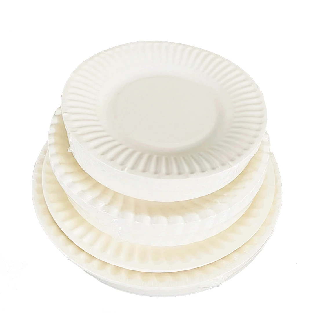Eco friendly Disposable 6, 7, 8,9 Inch White party Paper dish Uncoated Custom Print Paper Plate