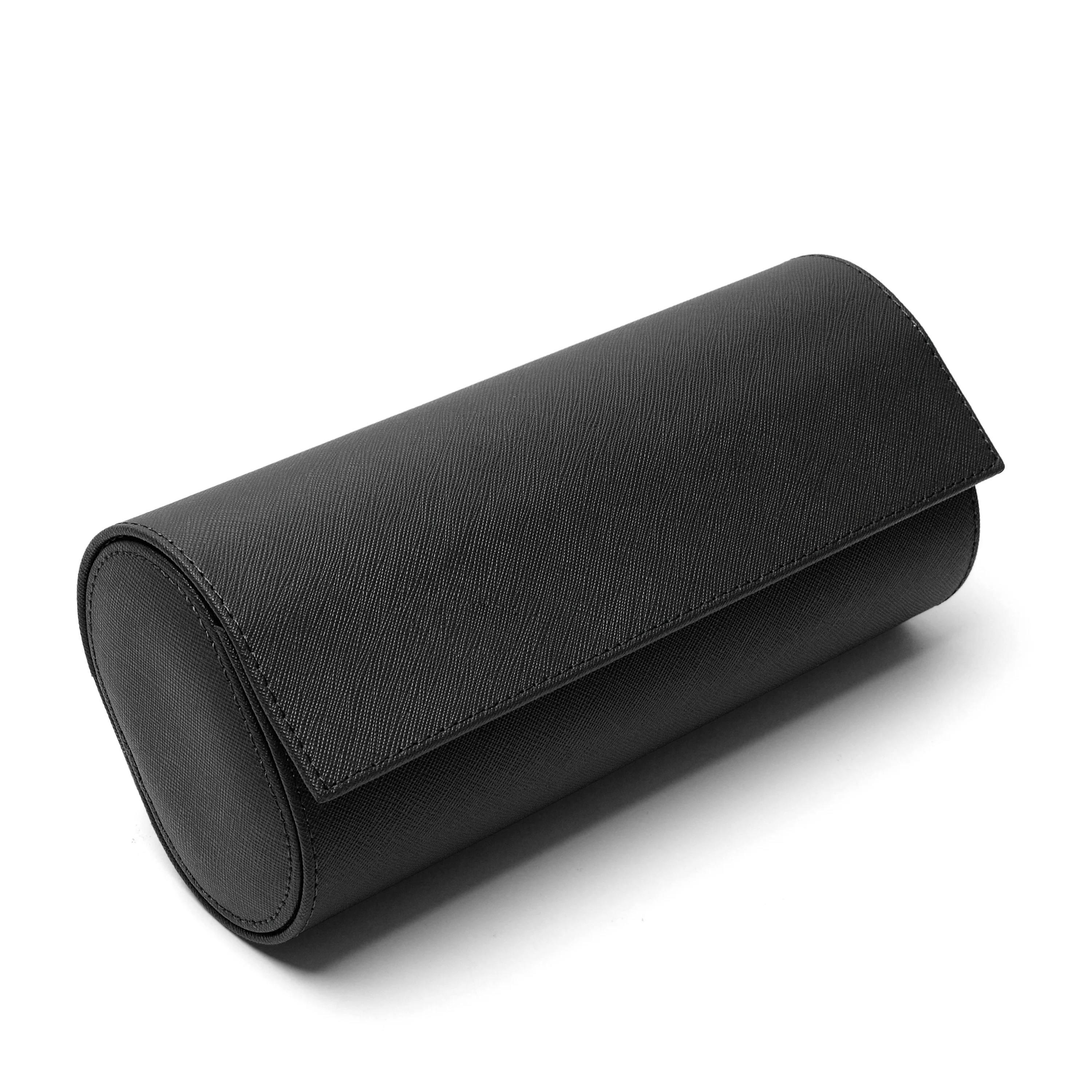 Black Right Angled Length Tube Sock Watch Roll Box PU Leather 3 Slots Quartz Watch Storage Box Brand OEM Factory Promotion Gift