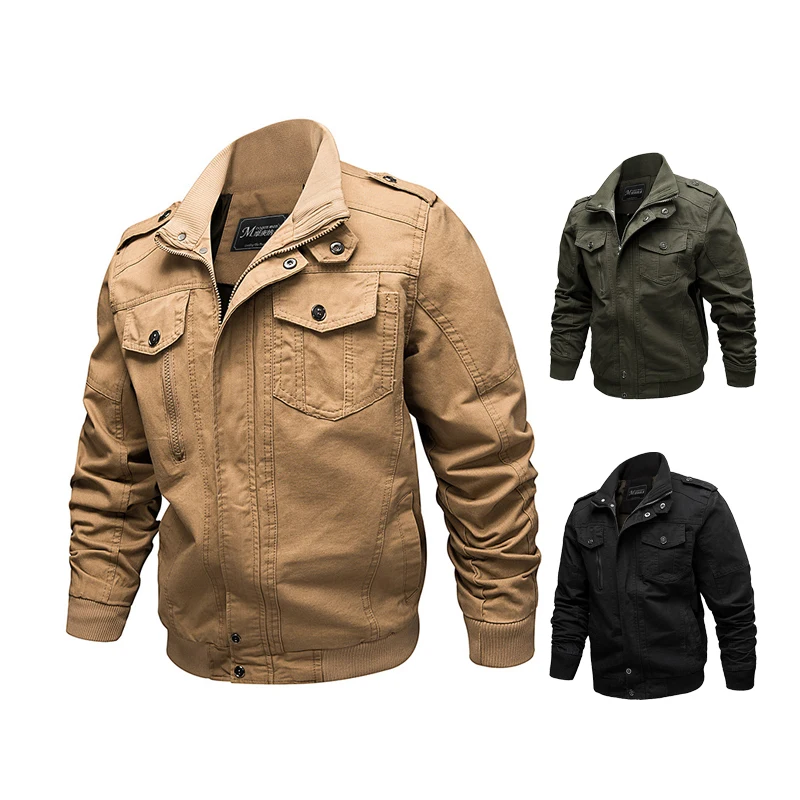 Hot Sale Slim Fit Cotton Bomber Jacket Men Spring Crop Top Chino Multi-pockets Khaki Jackets for Men