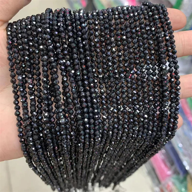 Natural Black Spinel 5mm Rondelle Shape Faceted Gemstone Loose Beads Black Spinel Beads Necklace