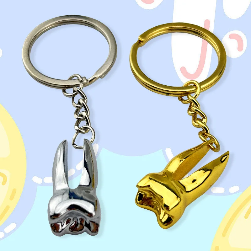 Tooth Keychain Dentist Tool Metal key chain dentists Dental Hospital Clinic Giveaway Gift Cartoon Smiling Teeth keyring Key Ring