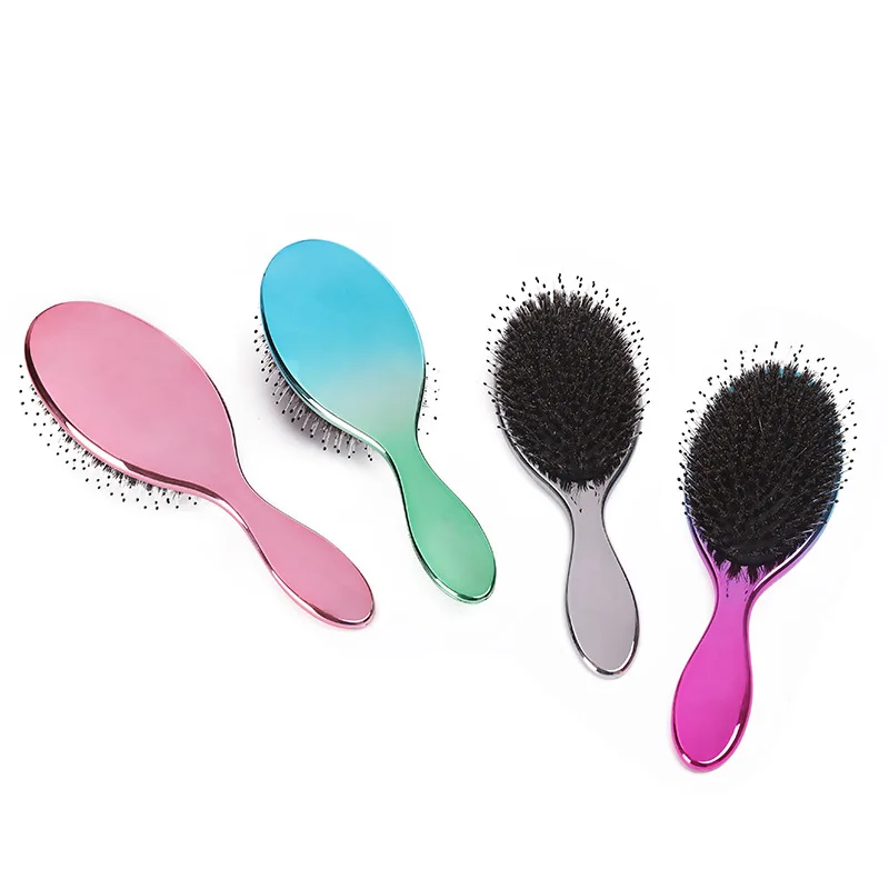 Luxury Gold And Silver Color Boar Bristle Paddle Oval Hair Brush Anti Static Hair Massage hair extension brush and comb (1600716200155)