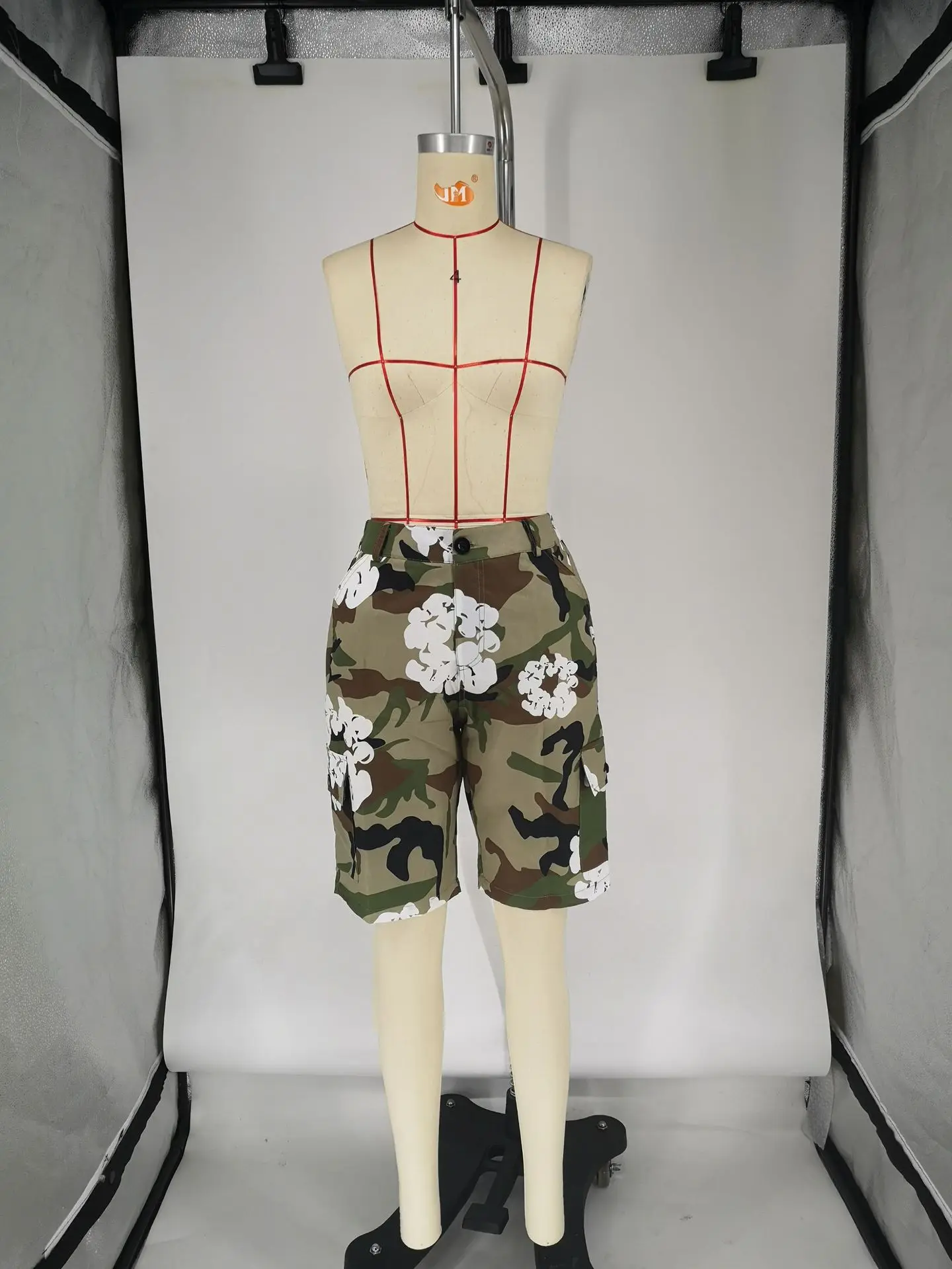 Summer Floral Print Cargo Jogger Shorts for Women Y2k Streetwear High-waisted Button and Zipper Closure Multi-pockets Bottoms