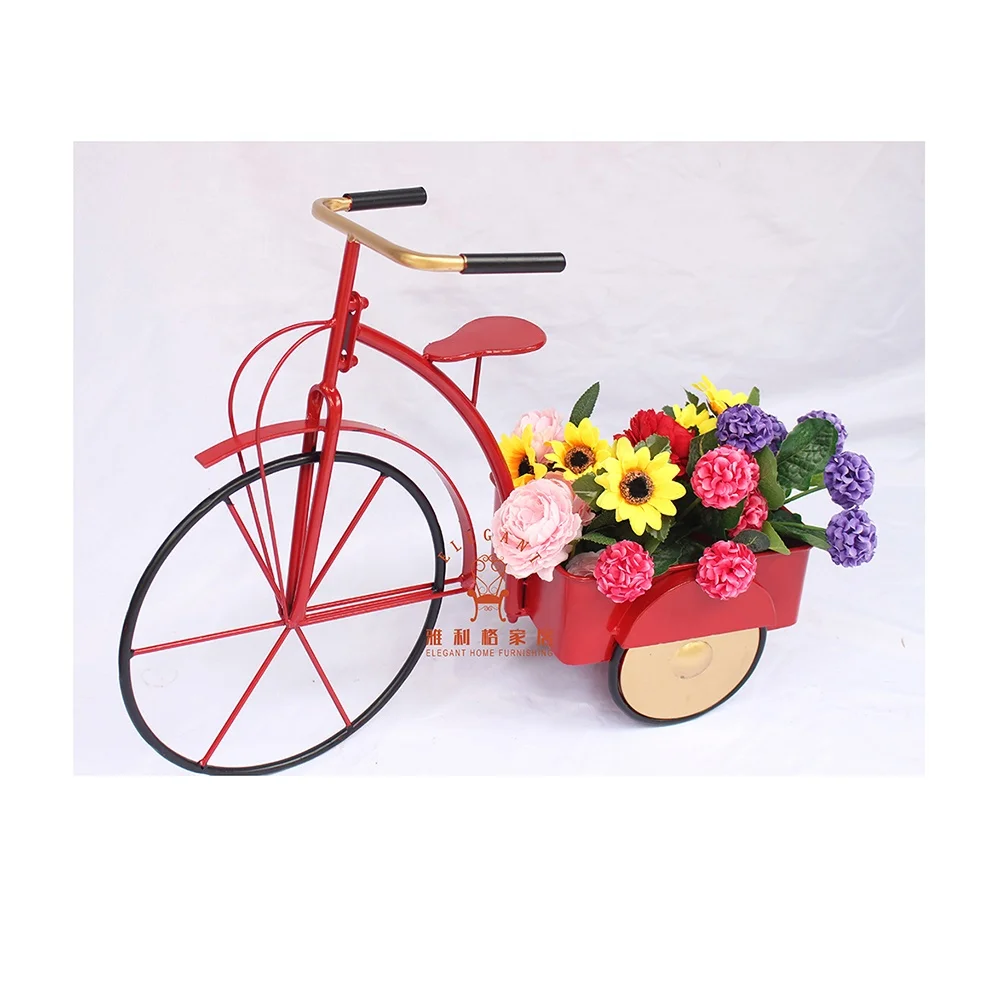 Metal mini outdoor indoor red iron bicycle shape planter