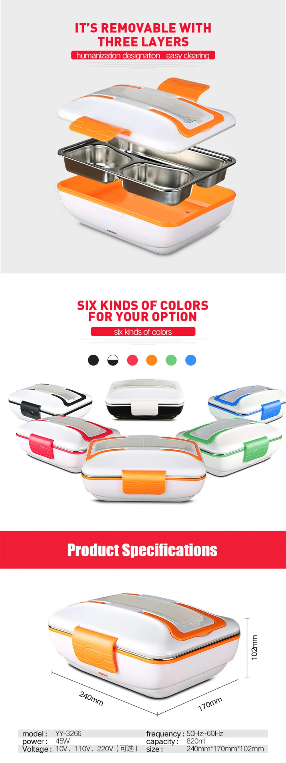 12V Car Plug Electric Heating Lunch Box Food Heater Portable Bento Box Office Home Food Warmer With Removable Container Spoon