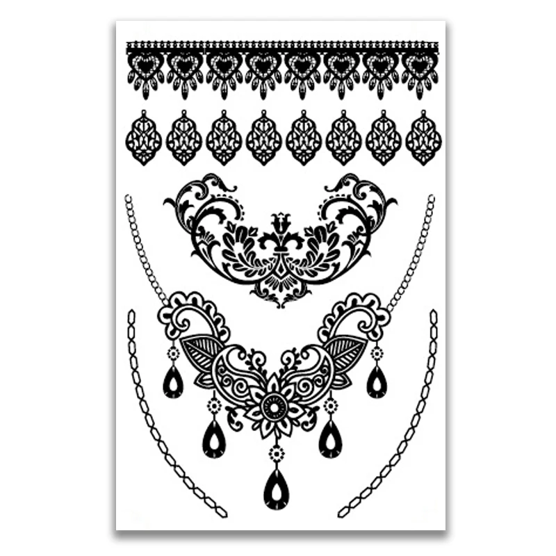 Black Lace Tattoo Sticker Western Wedding Bride Transfer Body Art Waterproof  Temporary Tattoo Sticker Paper Face & Body Tattoos