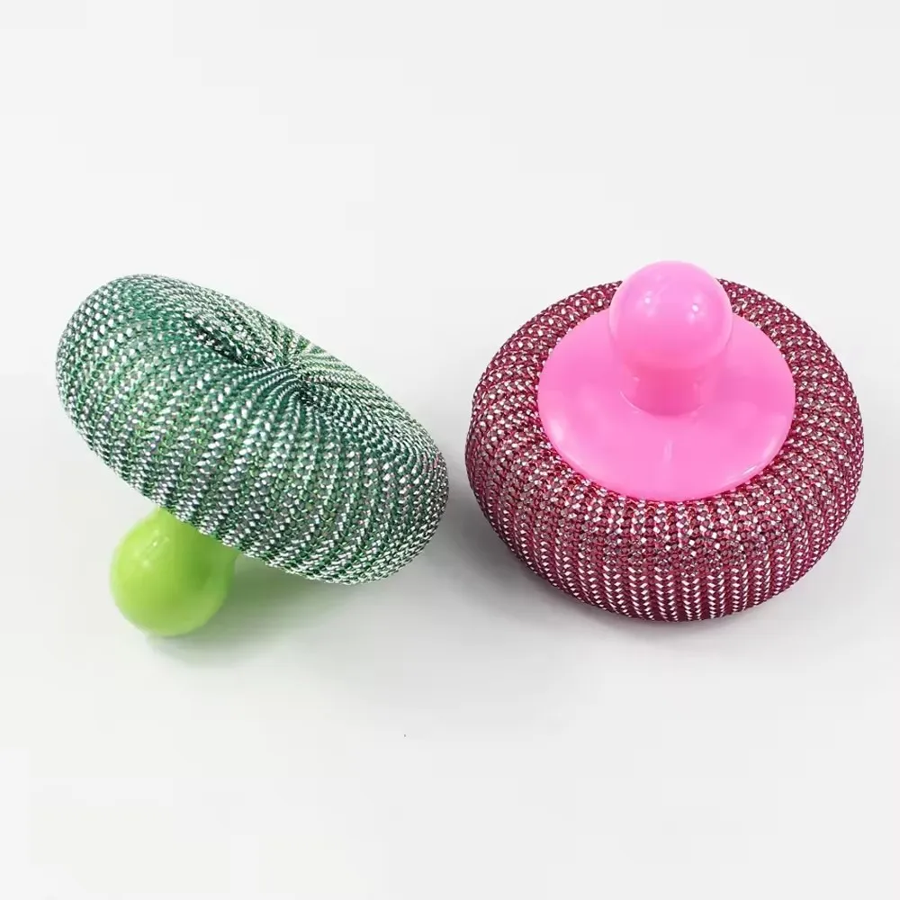 Wholesale Kitchen Cleaning Tool Handheld Pot Scourer Nylon Wire Ball With plastic handle