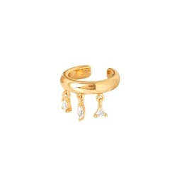 New Unique Design Single 18K Gold Plated Wide Face Zircon Charms Pendant Ear Clip On Earrings Vintage Cuff Earrings