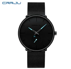 Часы наручные Crrju Мужские кварцевые, брендовые модные роскошные повседневные водонепроницаемые спортивные с тонким стальным сетчатым браслетом