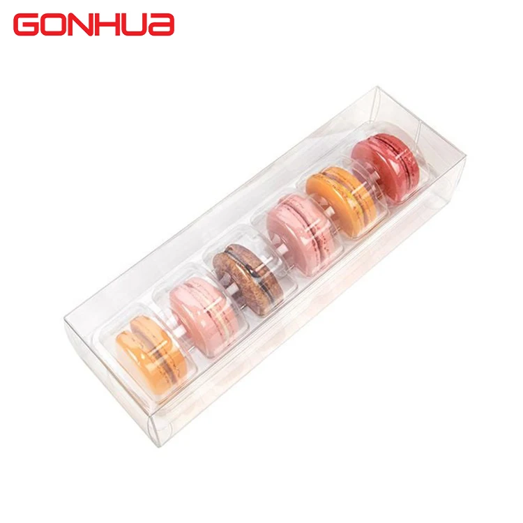 GONHUA transparent plastic clear PET pvc custom plastic box macaron packaging gift boxes with plastic tray macarons box
