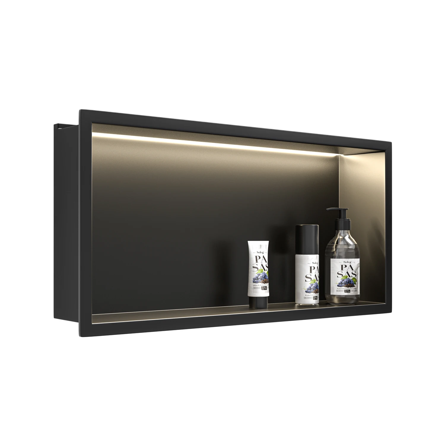 Modern Decor Wall Installation Stainless Steel Recessed Shower Niche Black Insert with Lights for Tiles