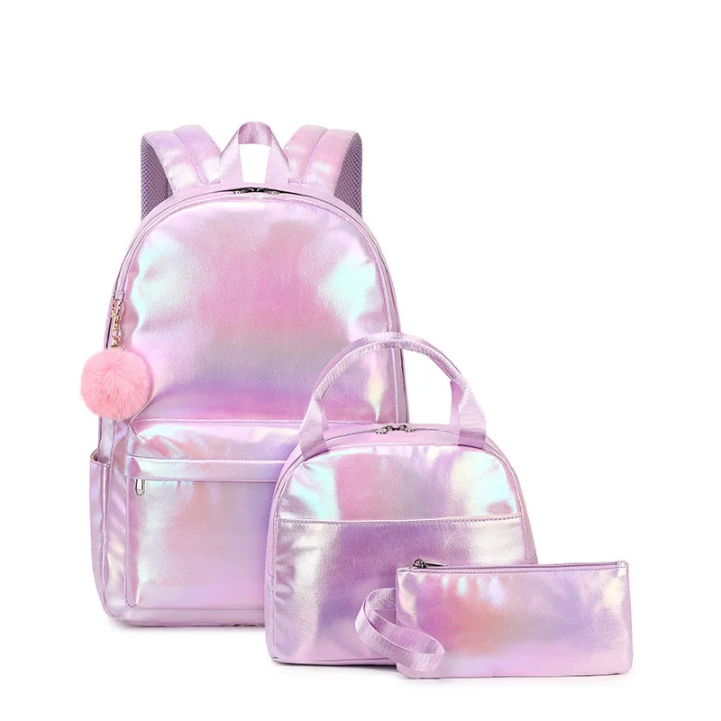 school Backpack set lunch bags for School Bags pink pearl Girl Kawaii College Student Kids Rucksack set Custom Logo school bag