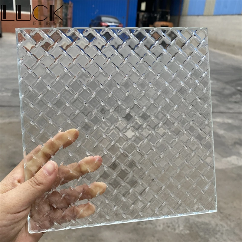 Clear Fused Glass Textured Design Tridimensional Decorative Cast Melted Glass  Cast Glass Slab