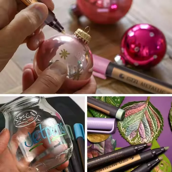Bview Art 10 pcs Metallic Permanent Metal Paint Marker Pen For Diy Thank You Card  Glass  Canvas