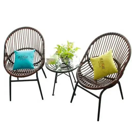 Hot cheap outdoor modern rattan chair PE wicker iron Bistro set 3pcs